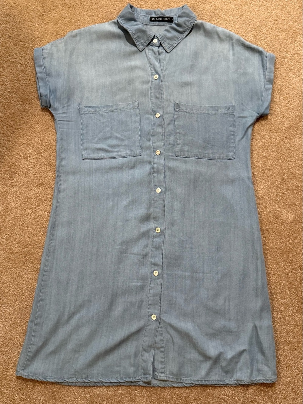 Zilcremo Light Blue Button-Front Shirt Dress